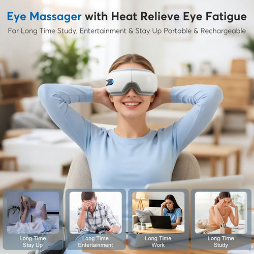 Eye Massager with Heat, Heated Massage Eye Mask with Bluetooth Music | Vibration Massage for Eye Strain, Dry Eyes & Head Tension, Gifts for Women and Men