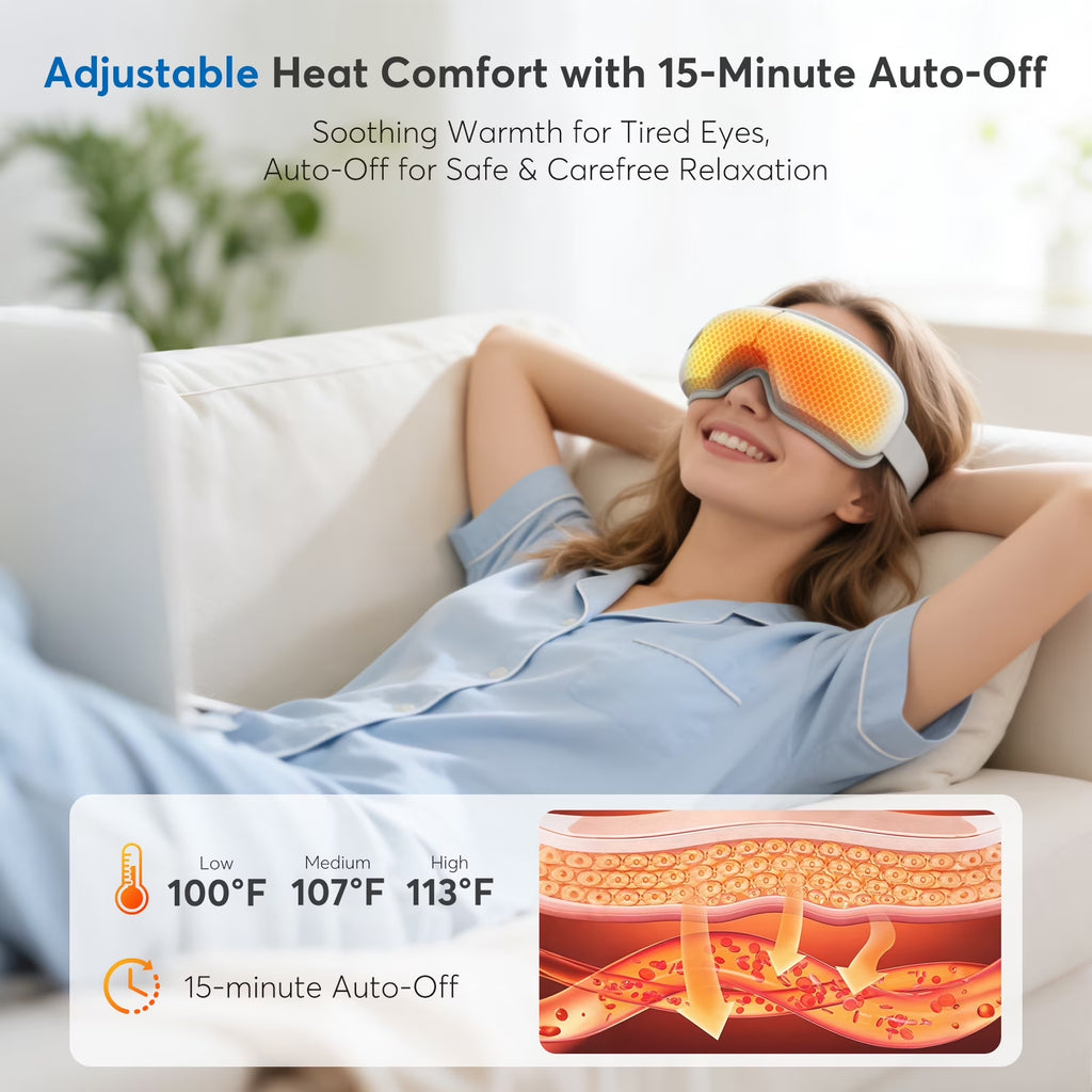 Eye Massager with Heat, Heated Massage Eye Mask with Bluetooth Music | Vibration Massage for Eye Strain, Dry Eyes & Head Tension, Gifts for Women and Men