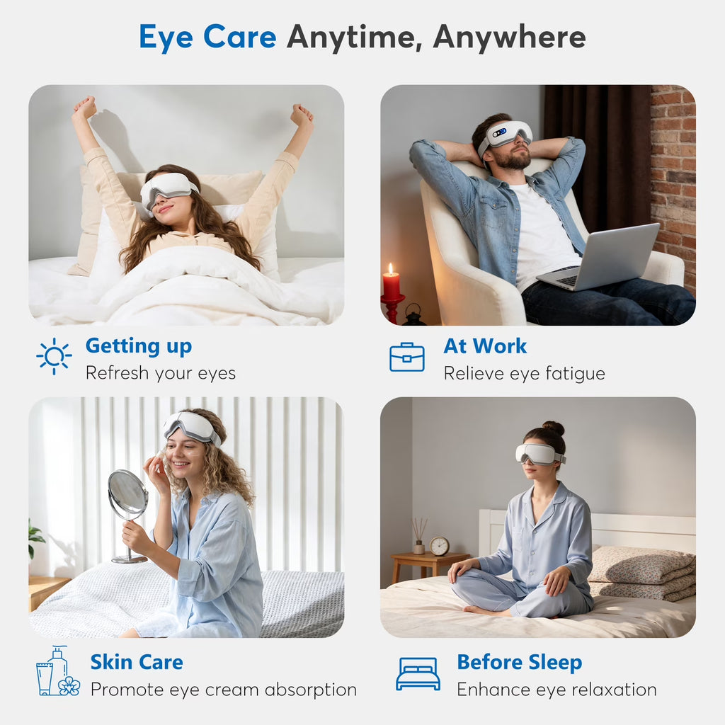 Eye Massager with Heat, Heated Massage Eye Mask with Bluetooth Music | Vibration Massage for Eye Strain, Dry Eyes & Head Tension, Gifts for Women and Men